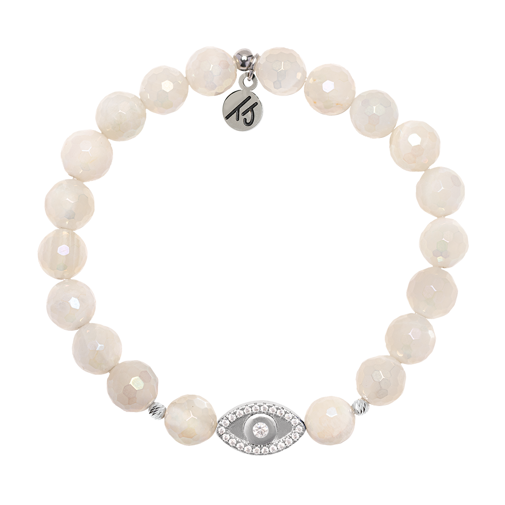 Beaded Moments Bracelet- Moonstone with Evil Eye Sterling Silver Charm