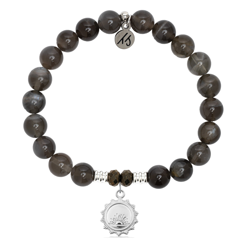 Black Moonstone Stone Bracelet with Sunsets Sterling Silver Charm
