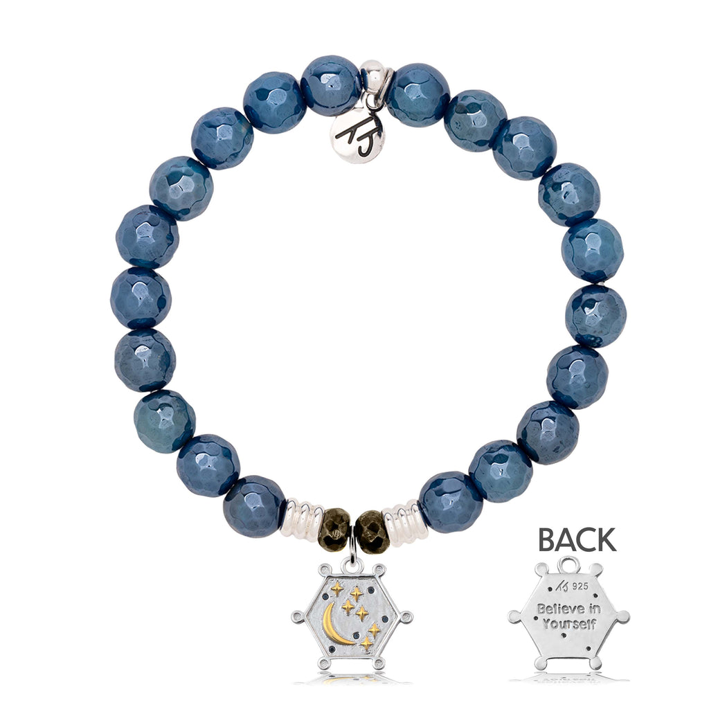 Blue Agate Gemstone Bracelet with Believe in Yourself Sterling Silver Charm