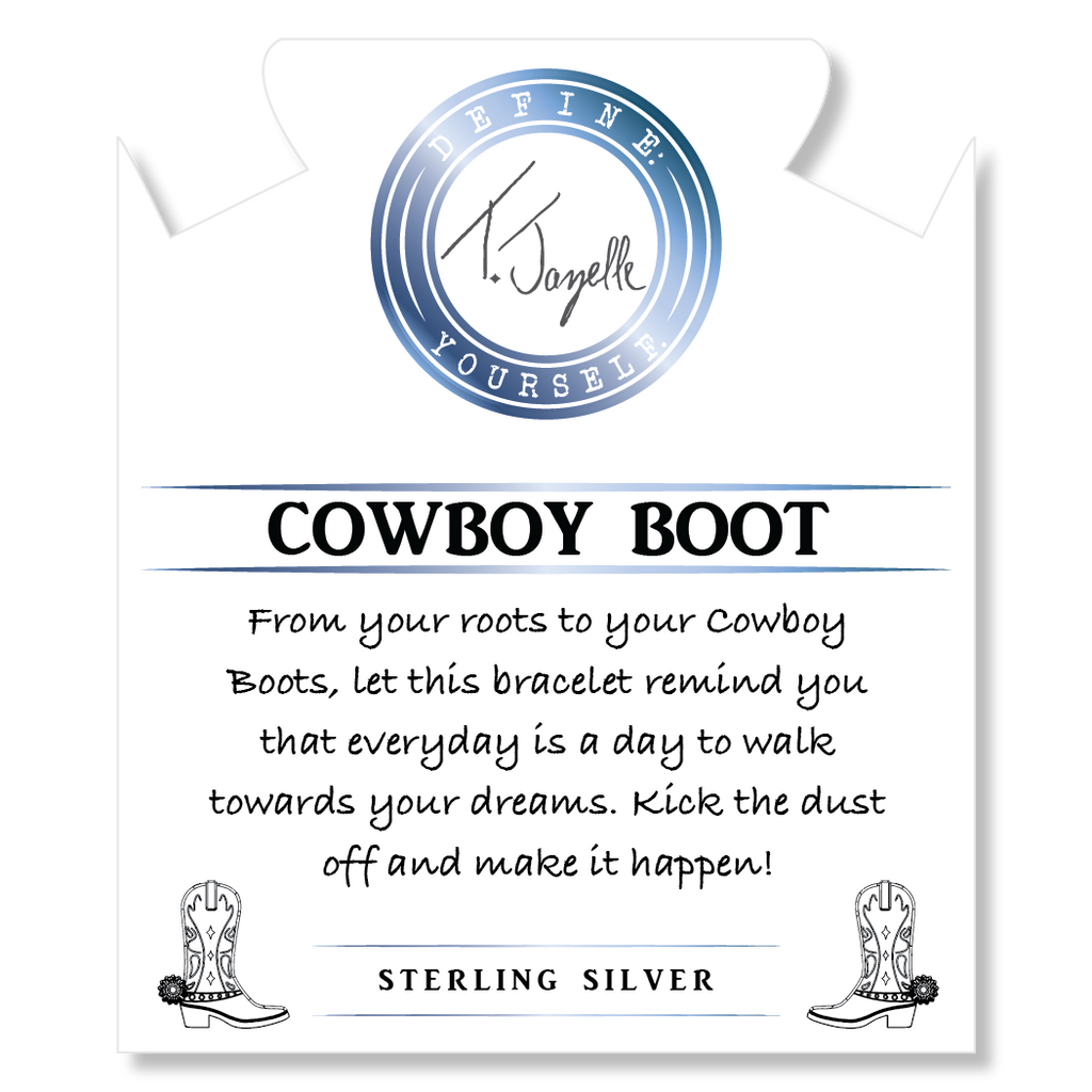 Blue Agate Gemstone Bracelet with Cowboy Boot Sterling Silver Charm