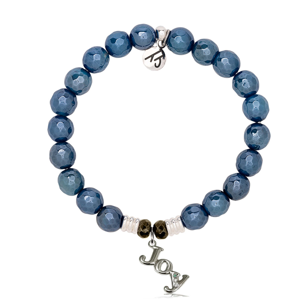 Blue Agate Gemstone Bracelet with Joy Sterling Silver Charm