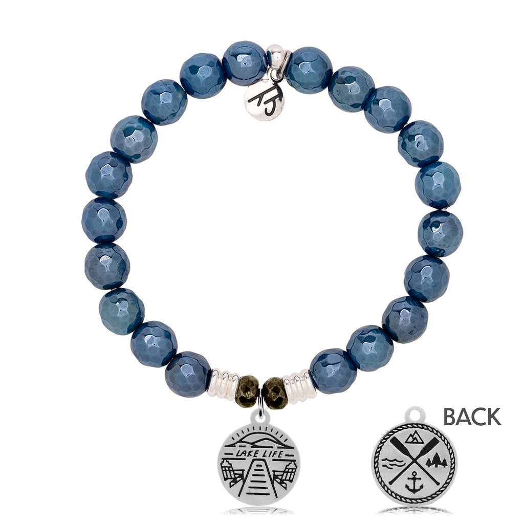 Blue Agate Gemstone Bracelet with Lake Life Sterling Silver Charm
