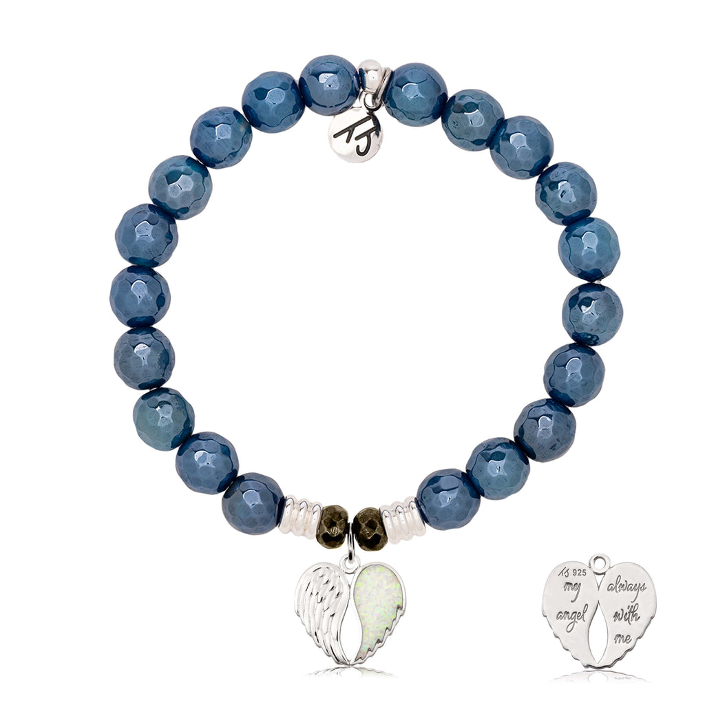 Blue Agate Gemstone Bracelet with My Angel Sterling Silver Charm