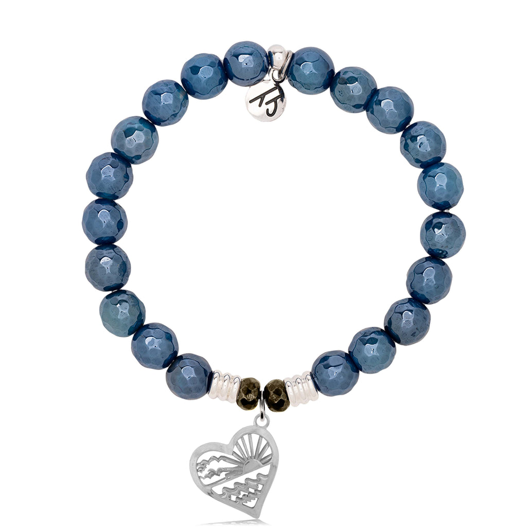 Blue Agate Gemstone Bracelet with Seas the Day Sterling Silver Charm