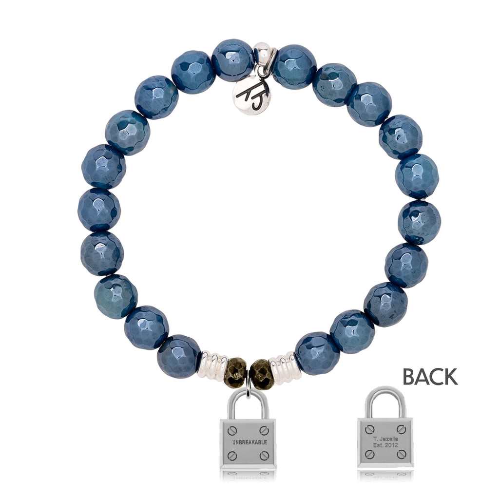 Blue Agate Gemstone Bracelet with Unbreakable Sterling Silver Charm
