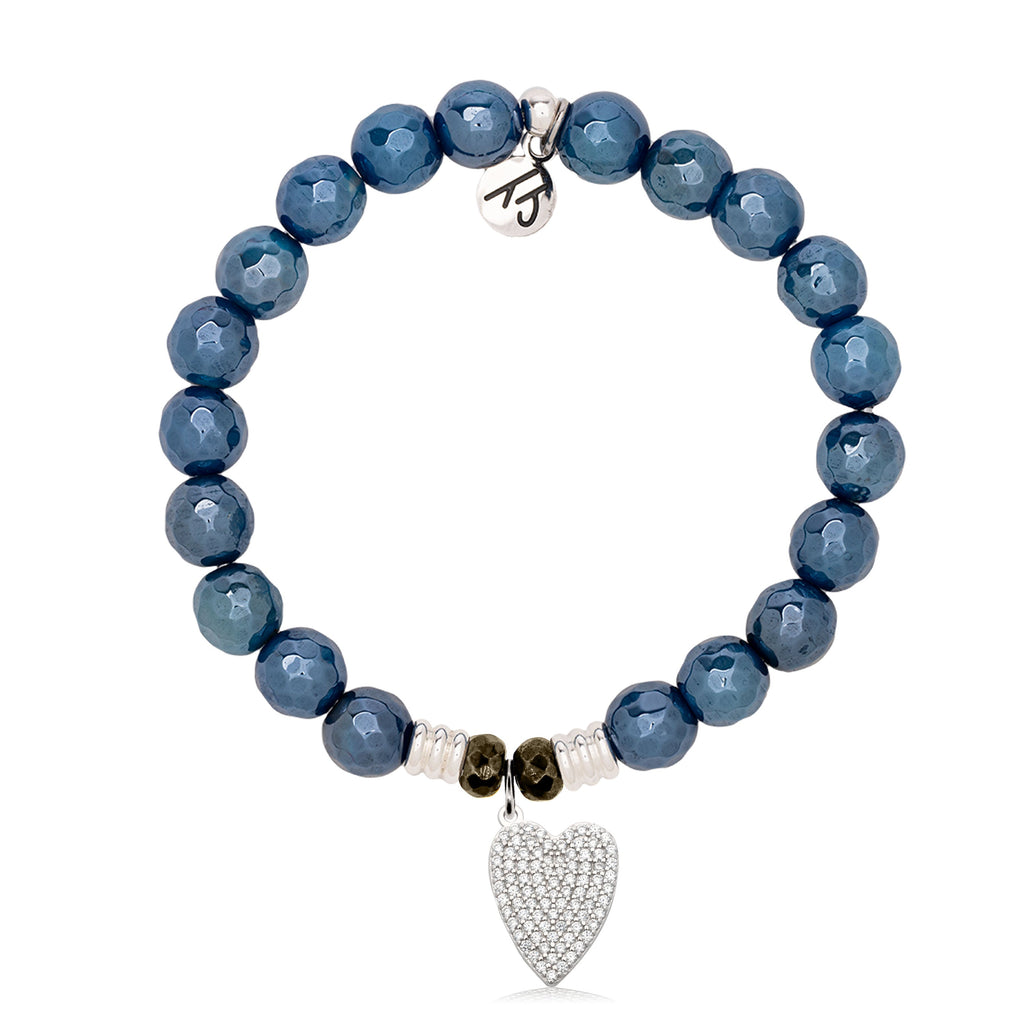 Blue Agate Gemstone Bracelet with You are Loved Sterling Silver Charm