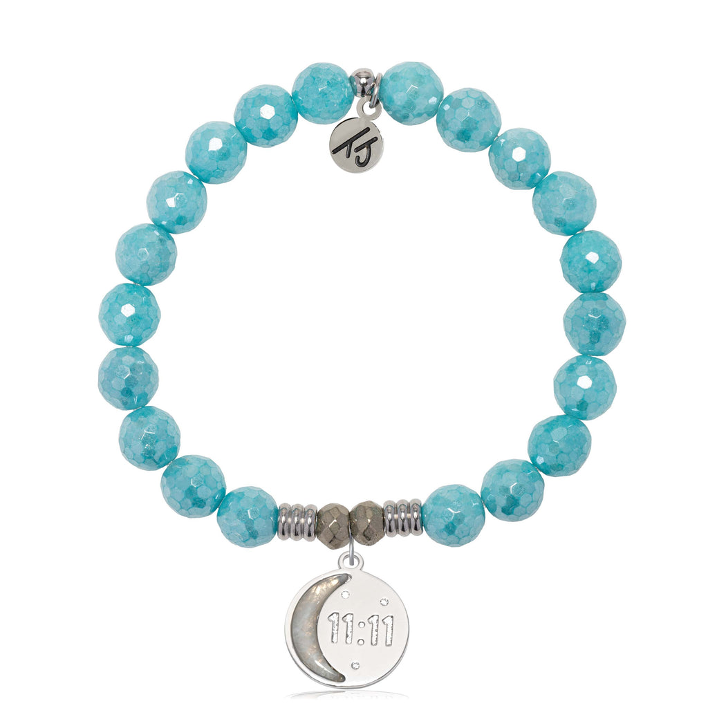 Blue Amazonite Gemstone Bracelet with 11:11 Sterling Silver Charm