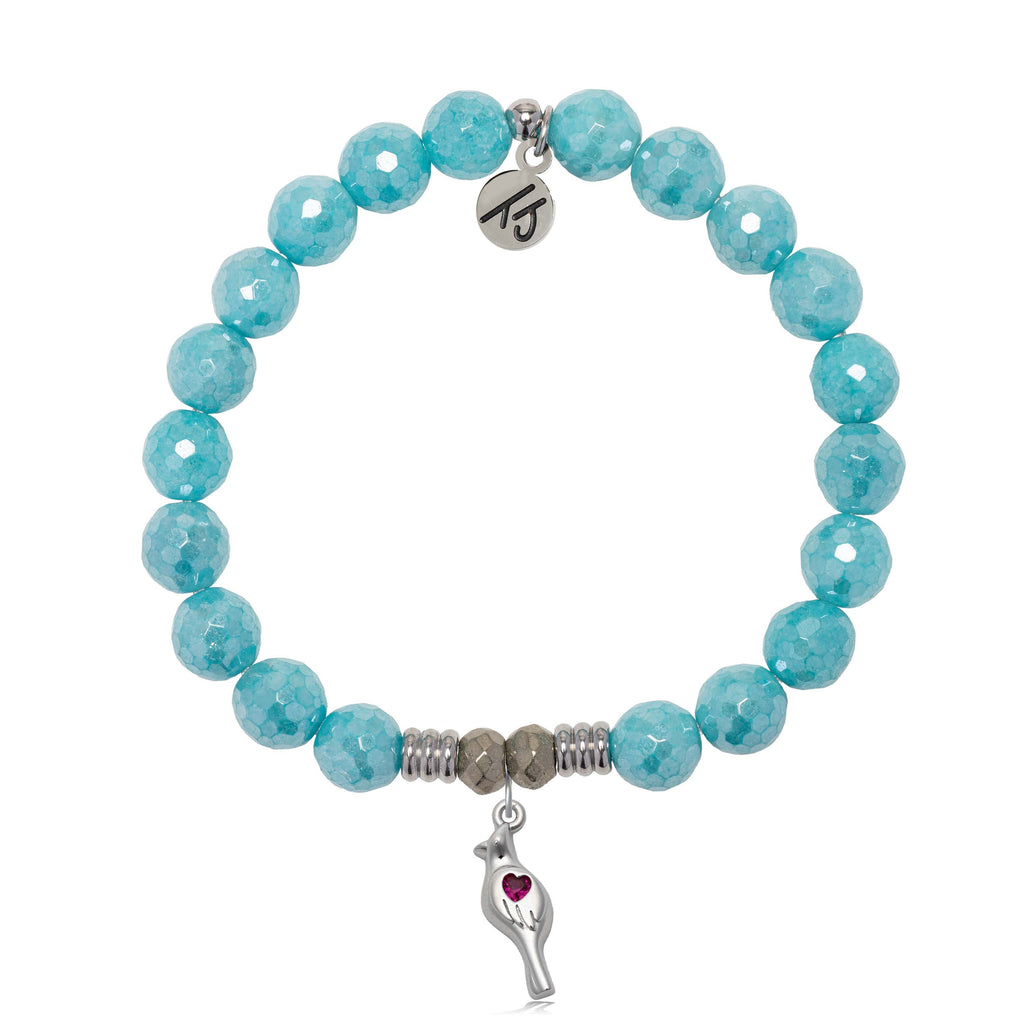 Blue Amazonite Gemstone Bracelet with Cardinal CZ Sterling Silver Charm