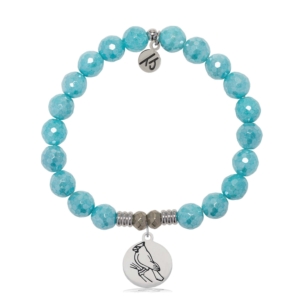 Blue Amazonite Gemstone Bracelet with Cardinal Sterling Silver Charm