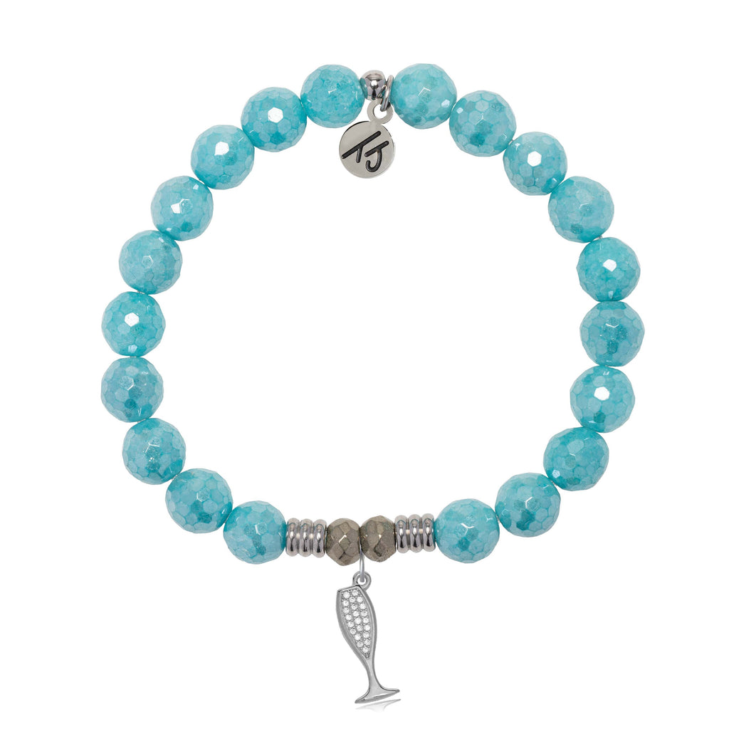 Blue Amazonite Gemstone Bracelet with Cheers Sterling Silver Charm