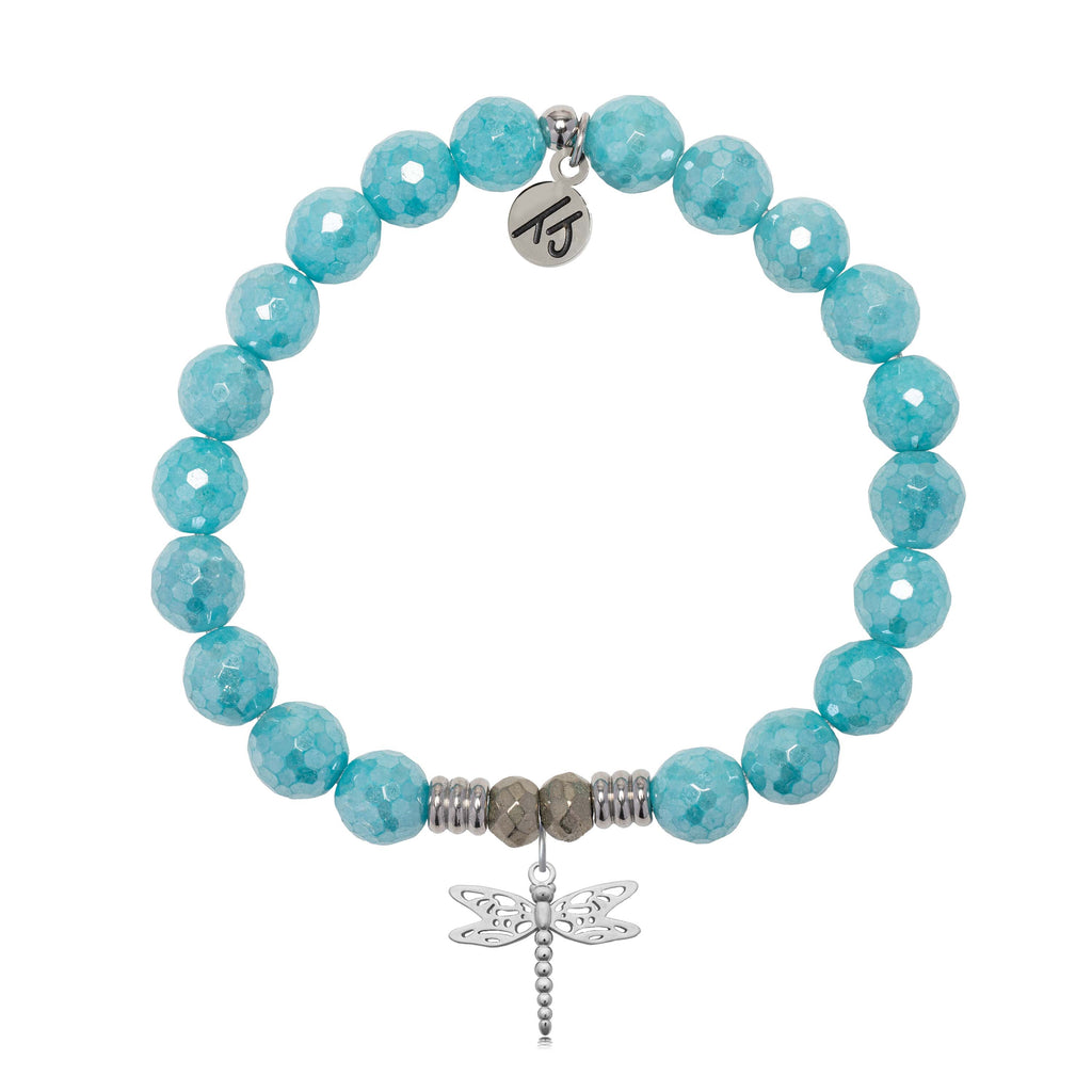 Blue Amazonite Gemstone Bracelet with Dragonfly Sterling Silver Charm