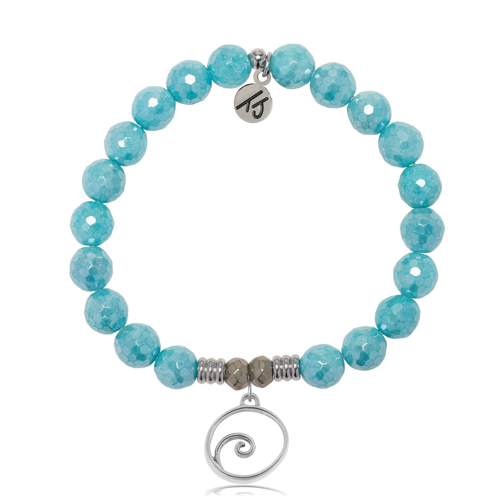 Blue Amazonite Gemstone Bracelet with Wave Sterling Silver Charm