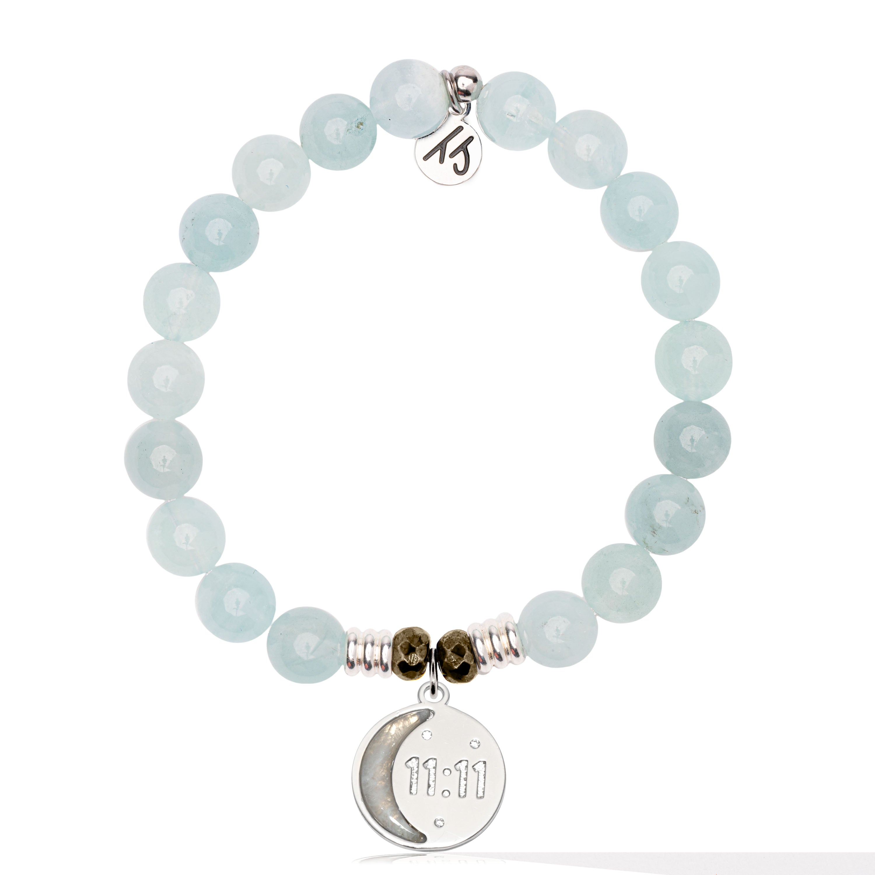 Blue Aquamarine Gemstone Bracelet with 11:11 Sterling Silver Charm