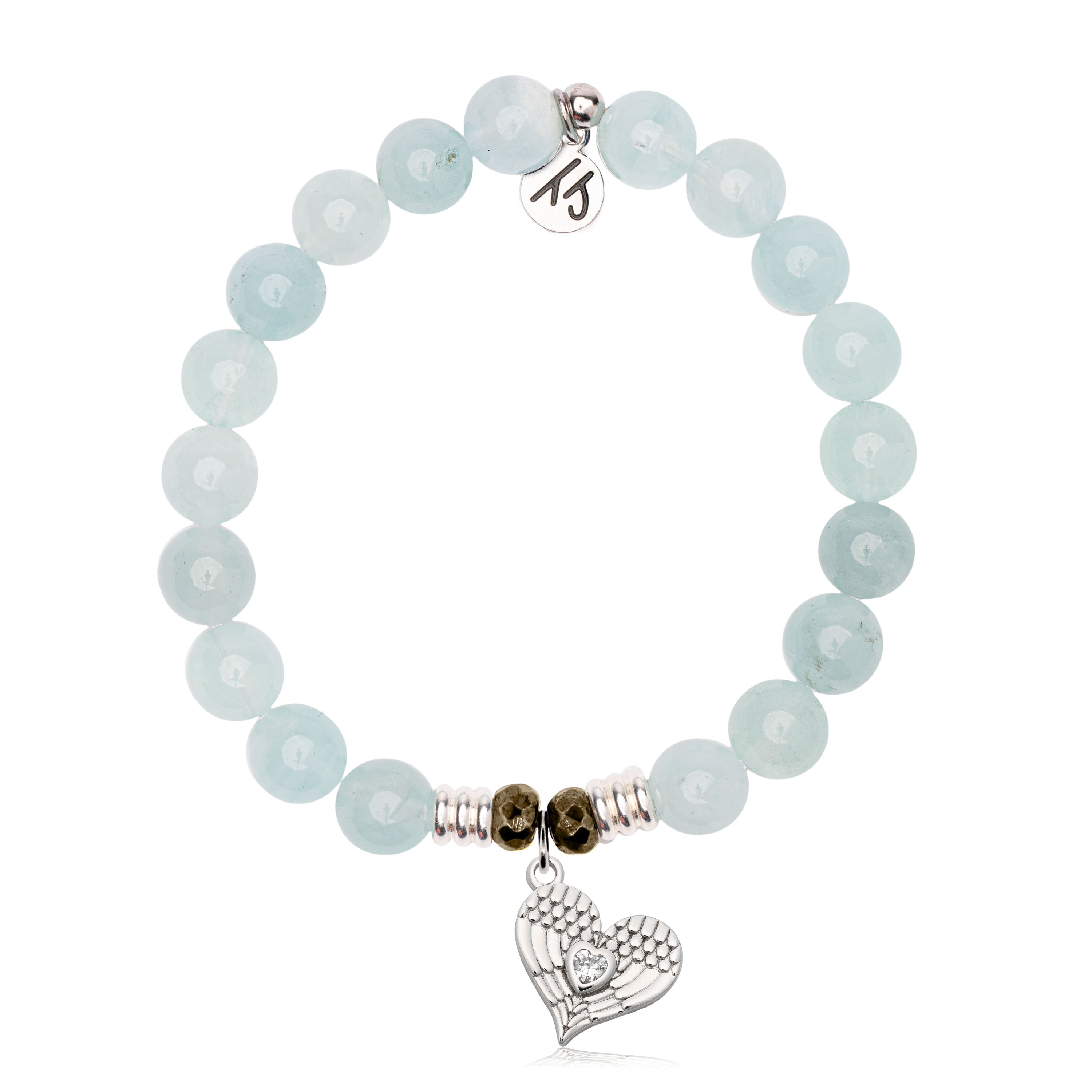Blue Aquamarine Gemstone Bracelet with Angel Love Sterling Silver Charm
