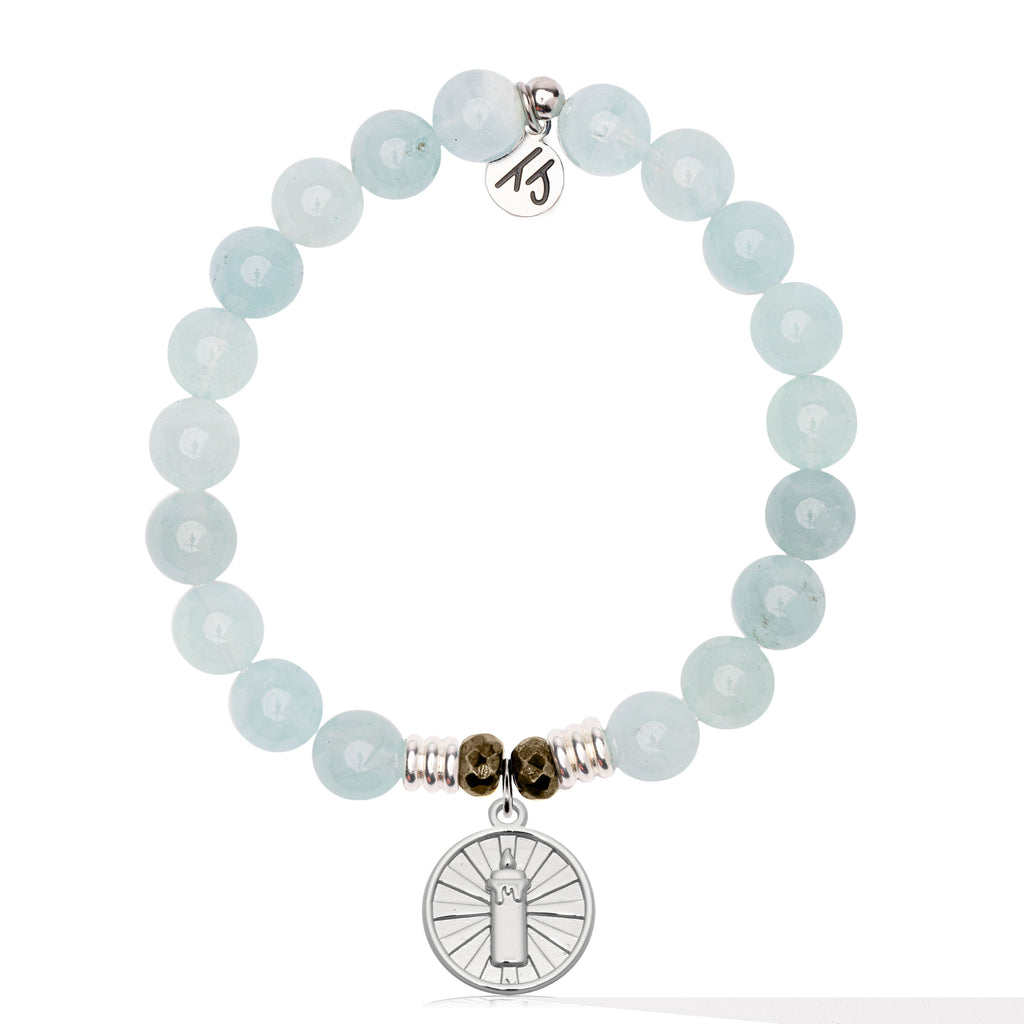 Blue Aquamarine Gemstone Bracelet with Be the Light Sterling Silver Charm