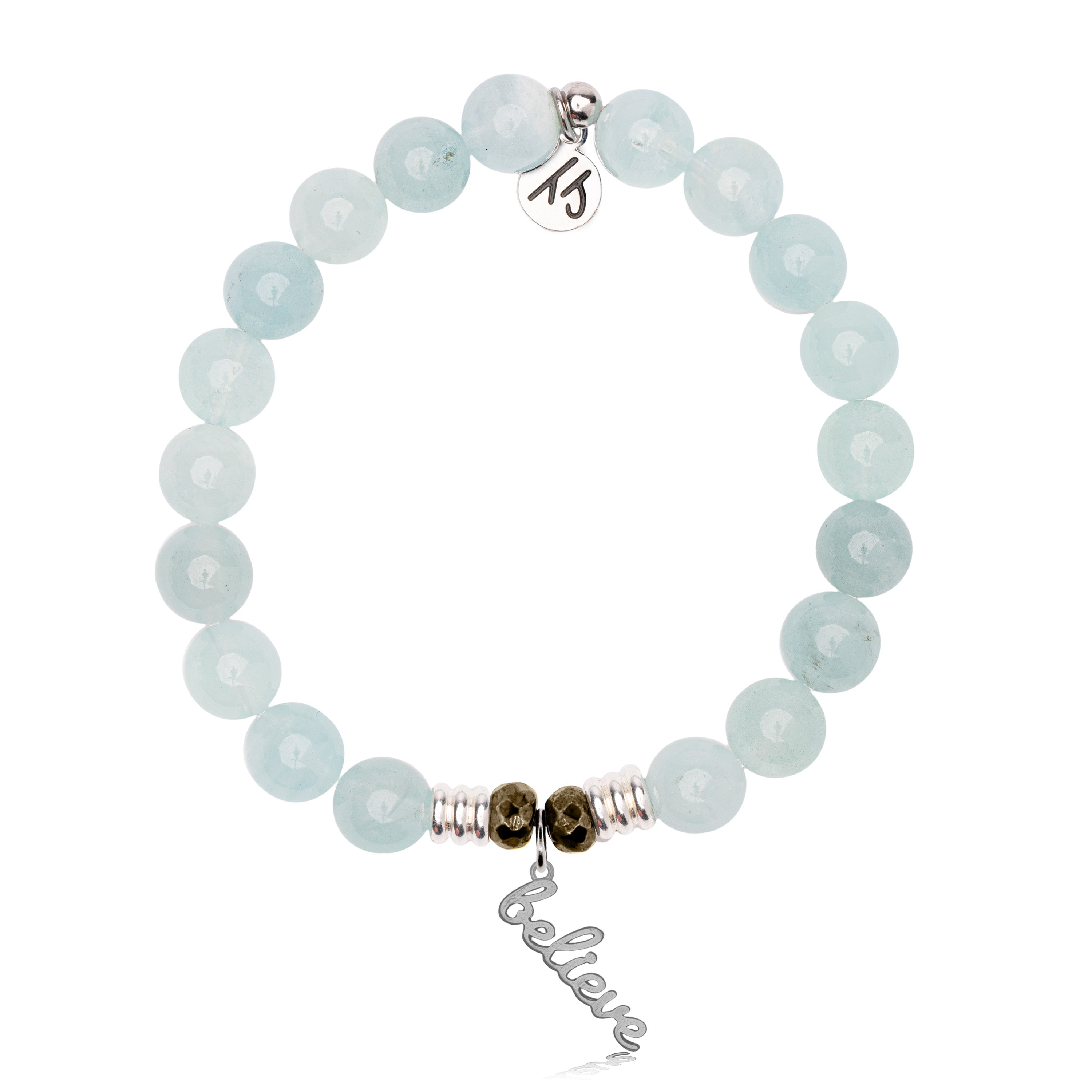 Blue Aquamarine Gemstone Bracelet with Believe in Yourself Sterling Silver Charm