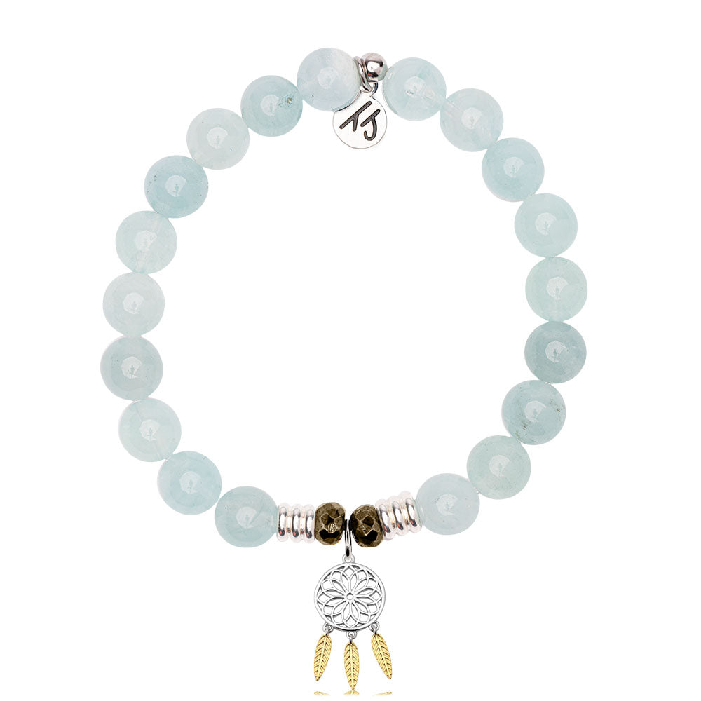 Blue Aquamarine Gemstone Bracelet with Dream Catcher Sterling Silver Charm