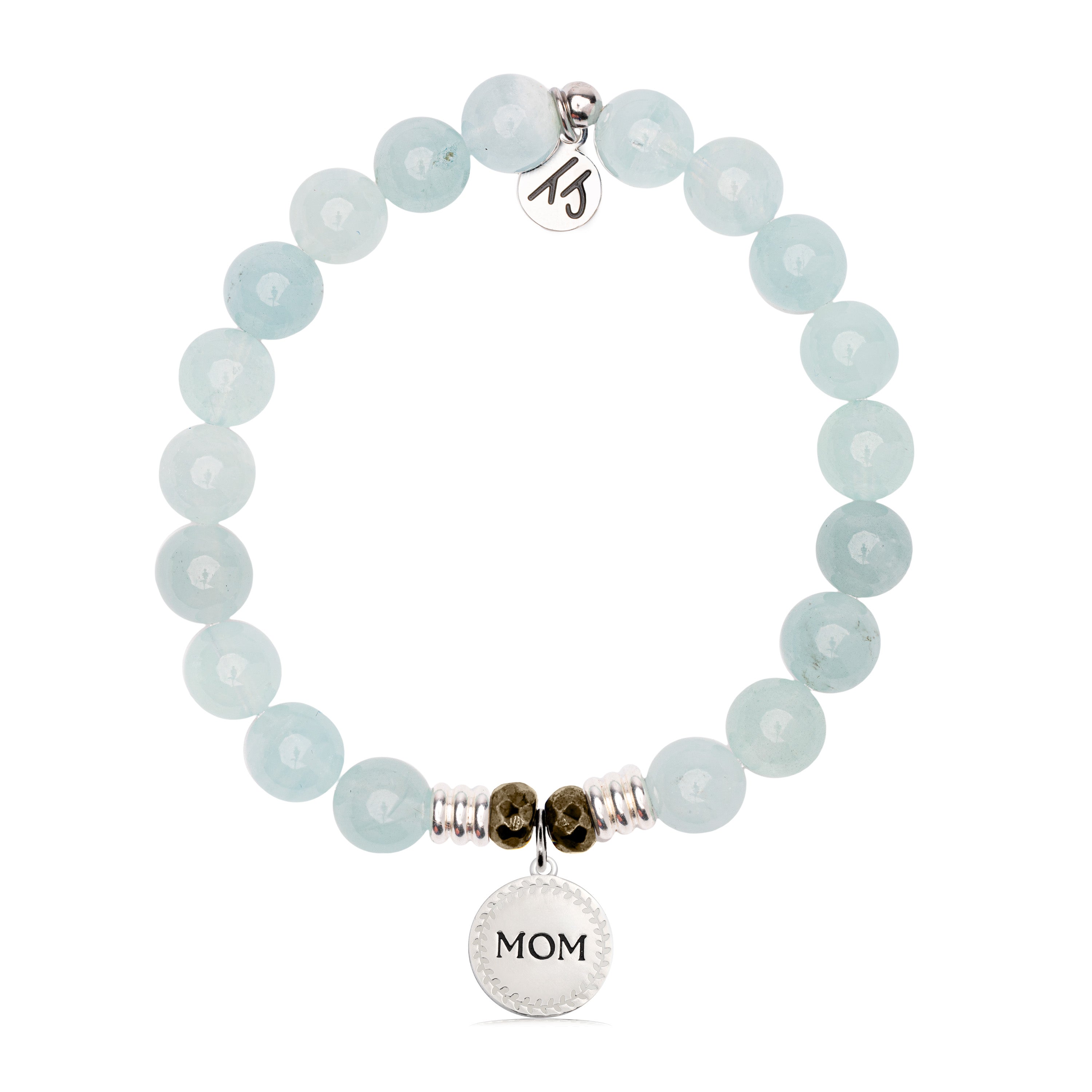 Blue Aquamarine Gemstone Bracelet with Endless Love Mom Sterling Silver Charm