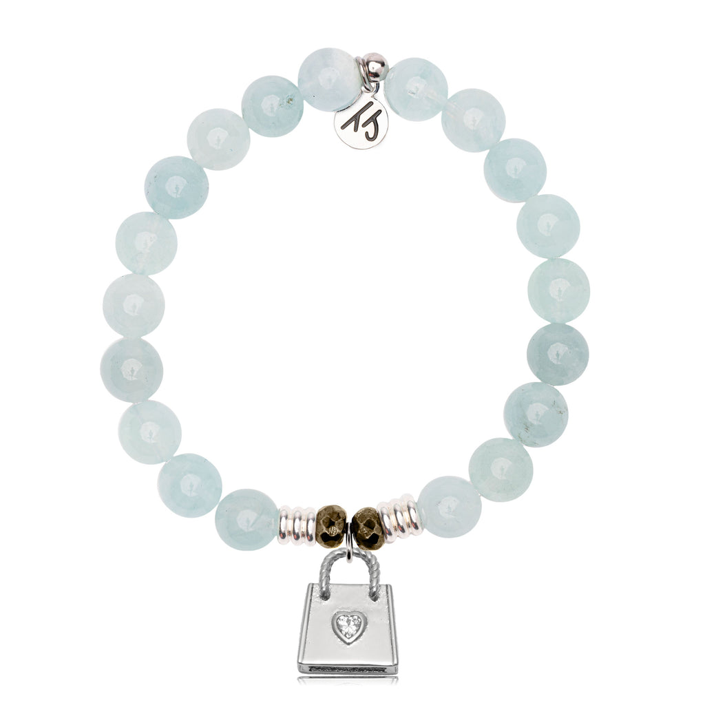 Blue Aquamarine Gemstone Bracelet with Fashionista Sterling Silver Charm