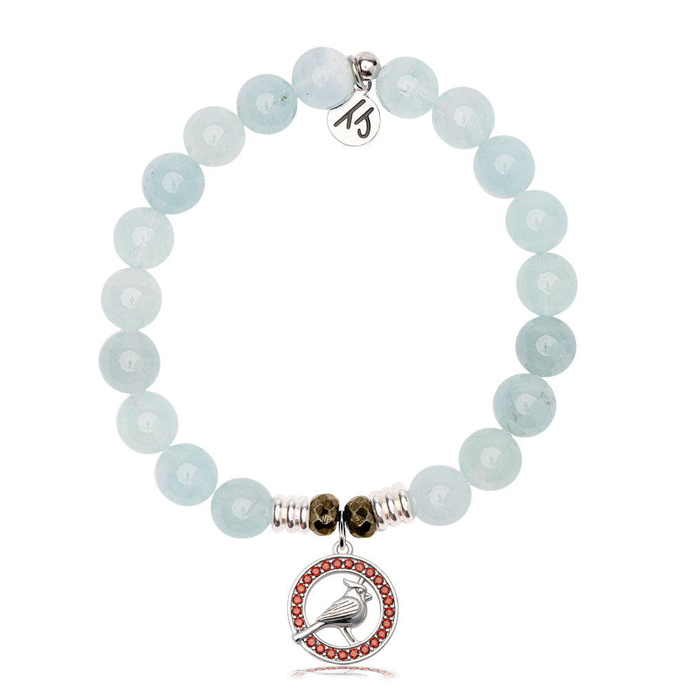 Blue Aquamarine Gemstone Bracelet with Garnet Cardinal CZ Sterling Silver Charm