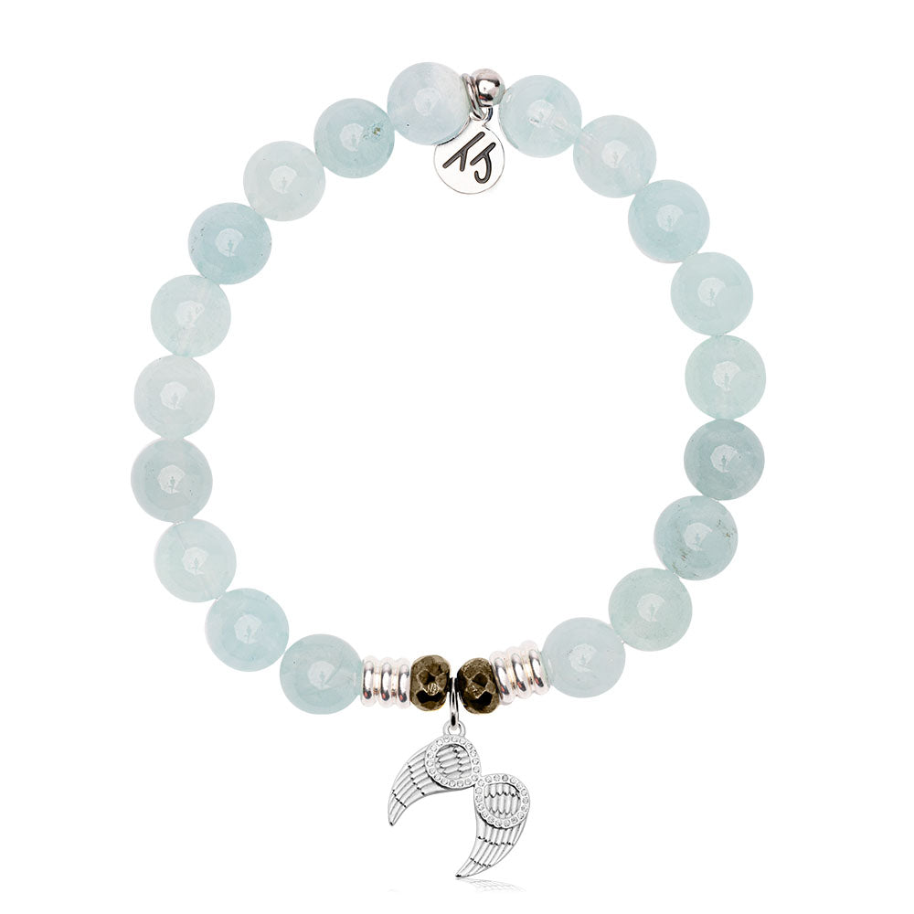 Blue Aquamarine Gemstone Bracelet with Infinite Protection Sterling Silver Charm