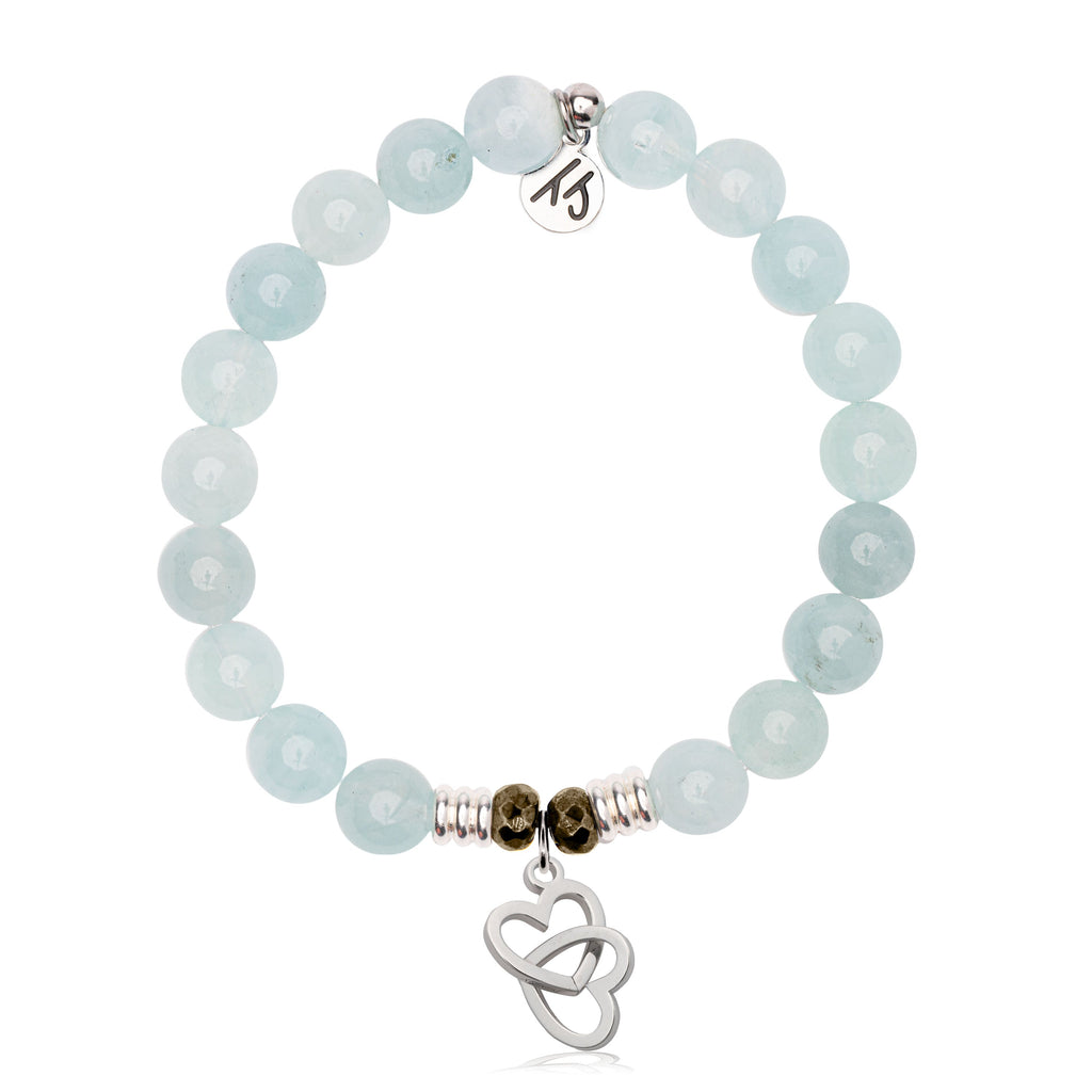 Blue Aquamarine Gemstone Bracelet with Linked Hearts Sterling Silver Charm
