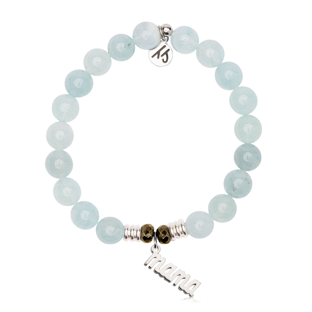Blue Aquamarine Gemstone Bracelet with Mama Sterling Silver Charm