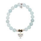 Blue Aquamarine Gemstone Bracelet with Menorah Sterling Silver Charm