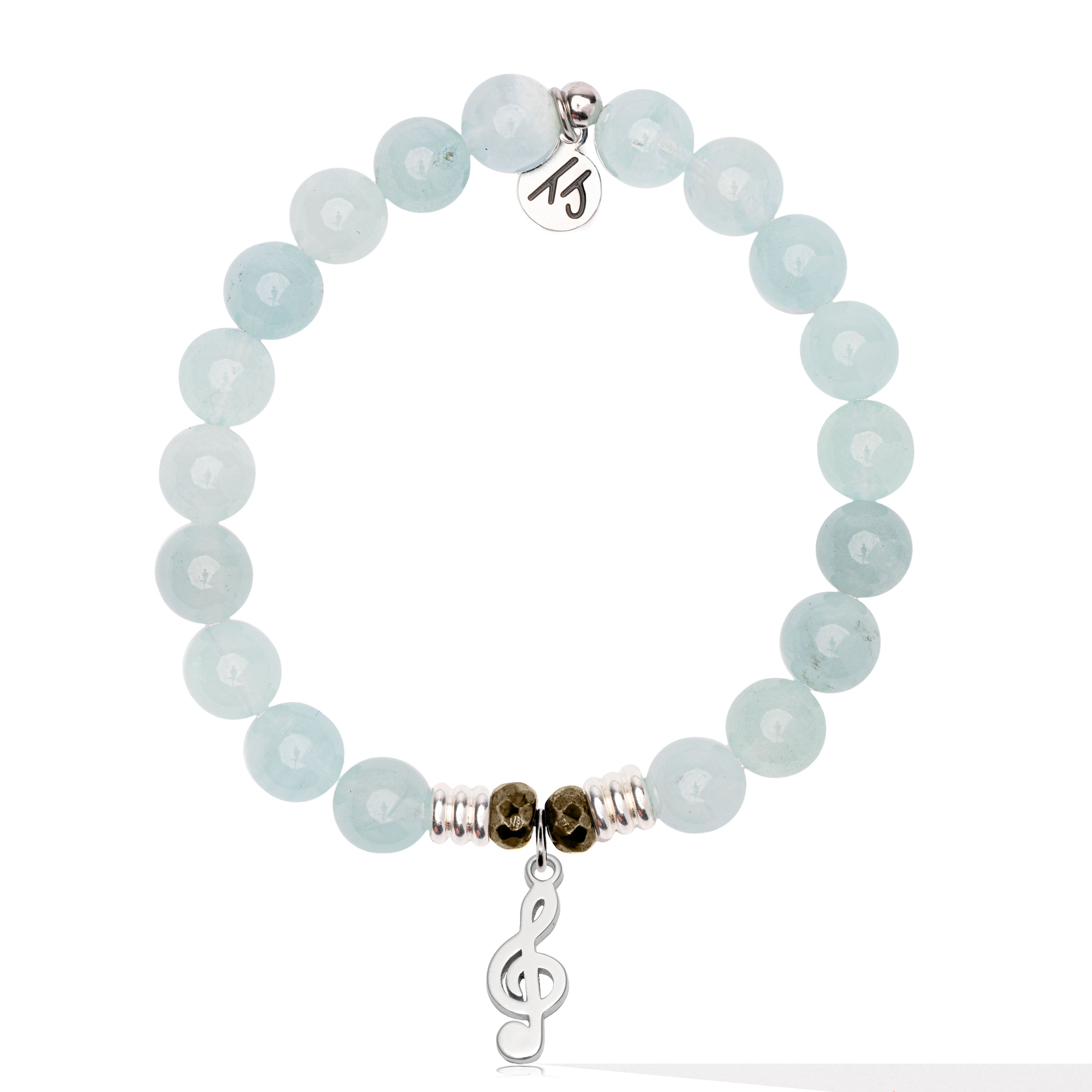 Blue Aquamarine Gemstone Bracelet with Music Note Sterling Silver Charm