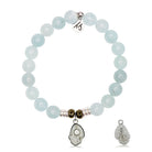 Blue Aquamarine Gemstone Bracelet with Oyster Sterling Silver Charm