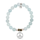 Blue Aquamarine Gemstone Bracelet with Peace CZ Sterling Silver Charm