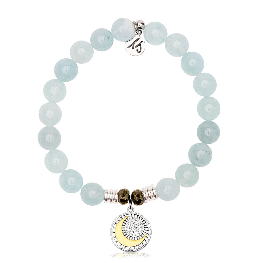 Blue Aquamarine Gemstone Bracelet with Radiant Soul Sterling Silver Charm
