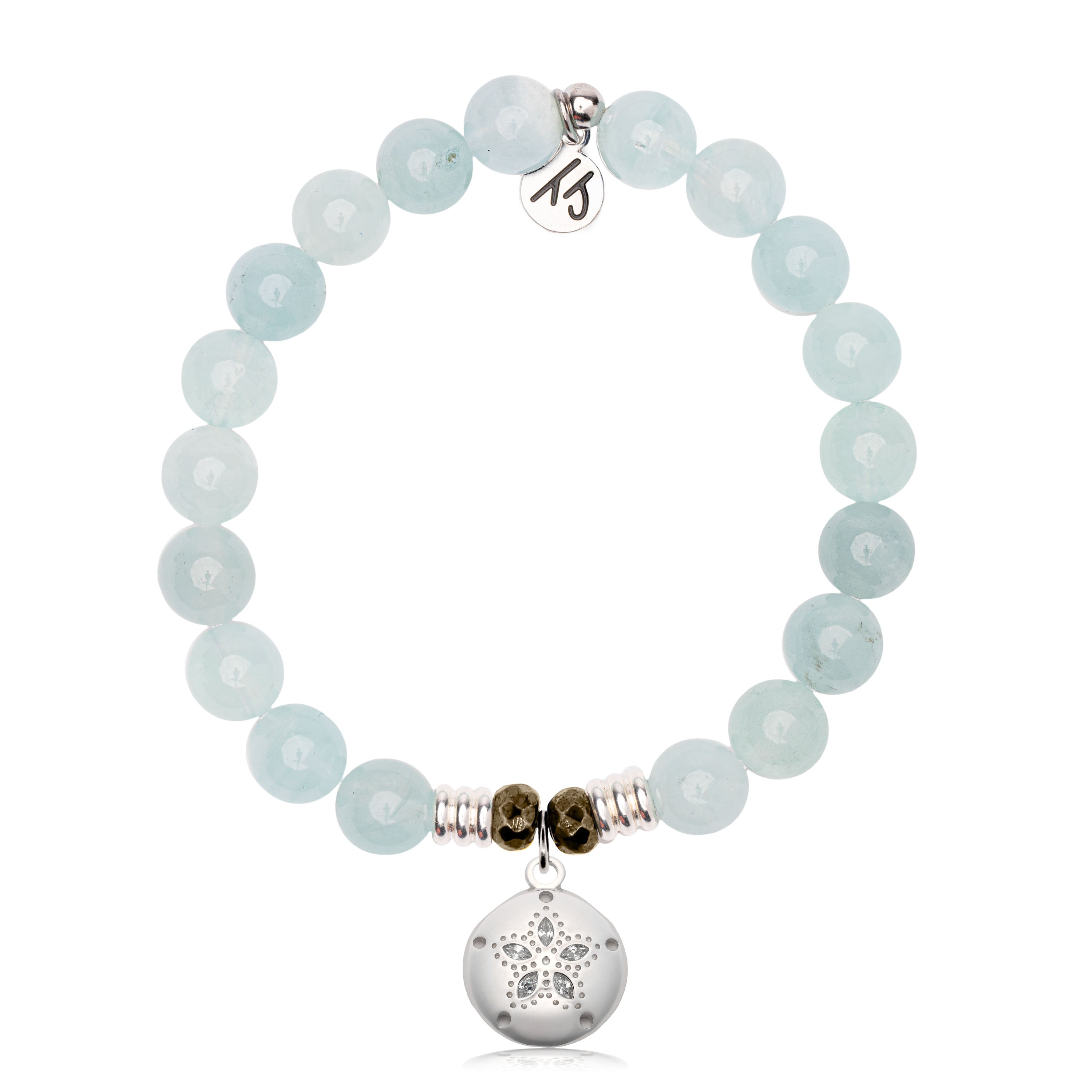 Blue Aquamarine Gemstone Bracelet with Sand Dollar CZ Sterling Silver Charm