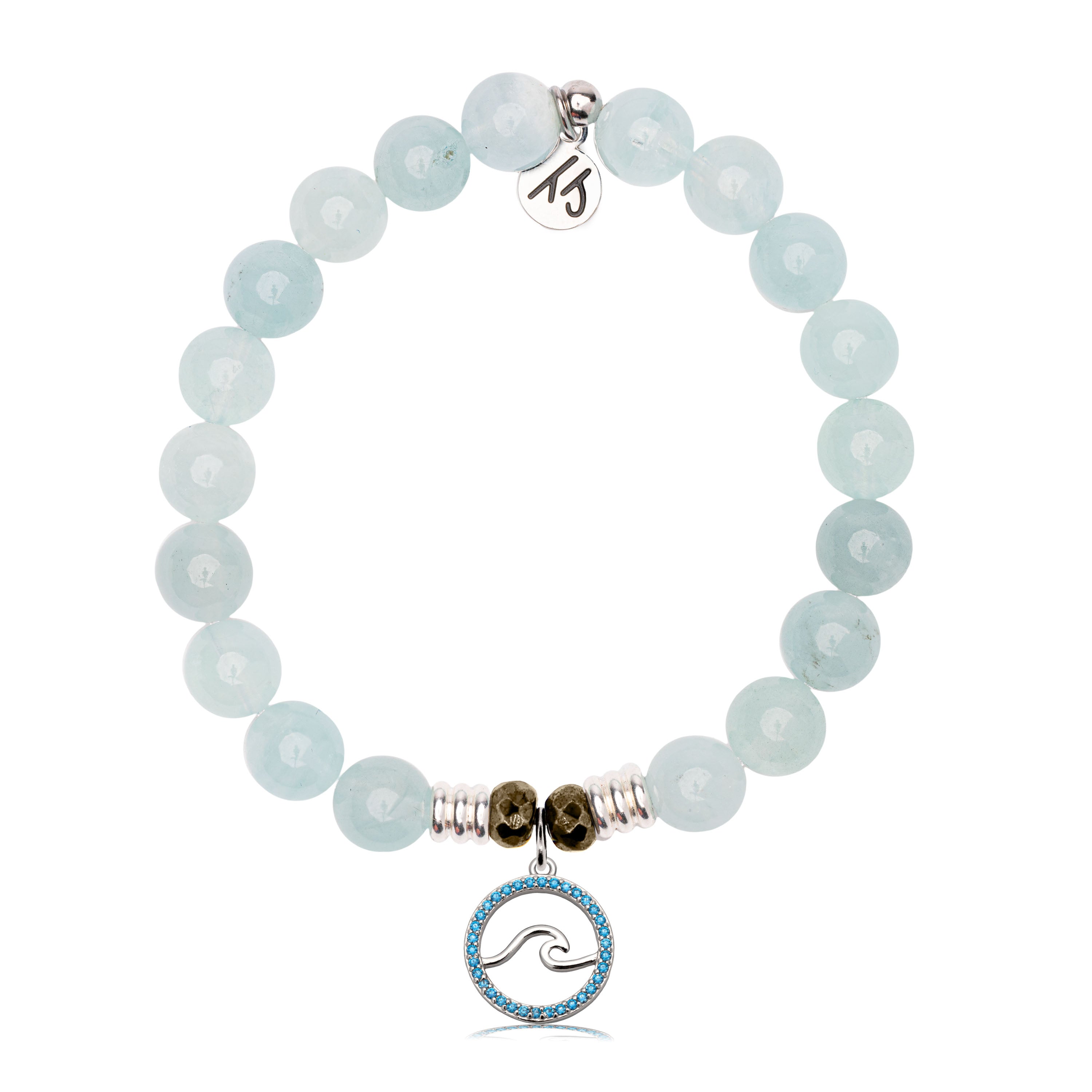 Blue Aquamarine Gemstone Bracelet with Serenity Wave Sterling Silver Charm