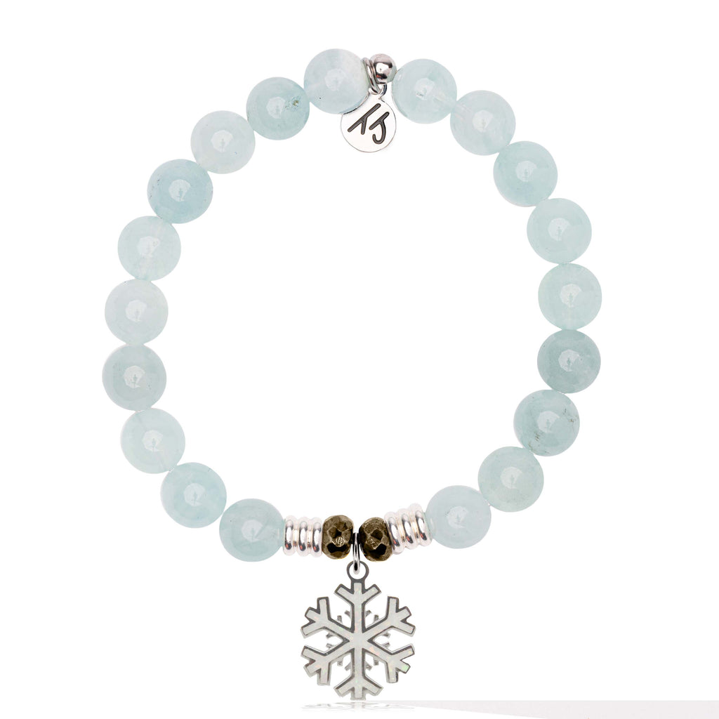 Blue Aquamarine Gemstone Bracelet with Snowflake Opal Sterling Silver Charm