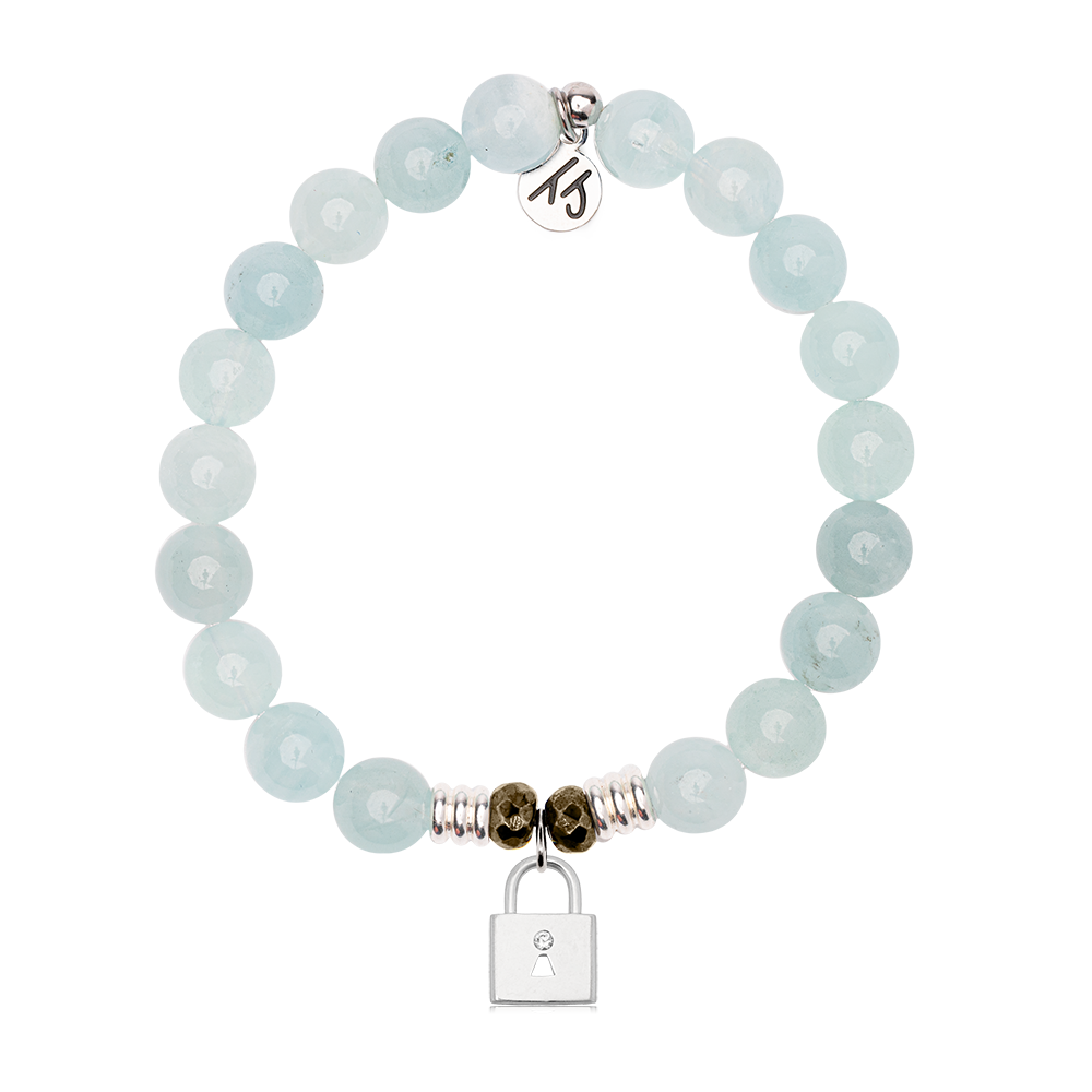 Blue Aquamarine Gemstone Bracelet with Unbreakable Friendship Sterling Silver Charm
