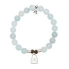 Blue Aquamarine Gemstone Bracelet with Unbreakable Friendship Sterling Silver Charm