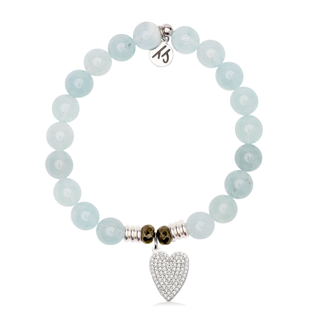 Blue Aquamarine Gemstone Bracelet with You are Loved Sterling Silver Charm