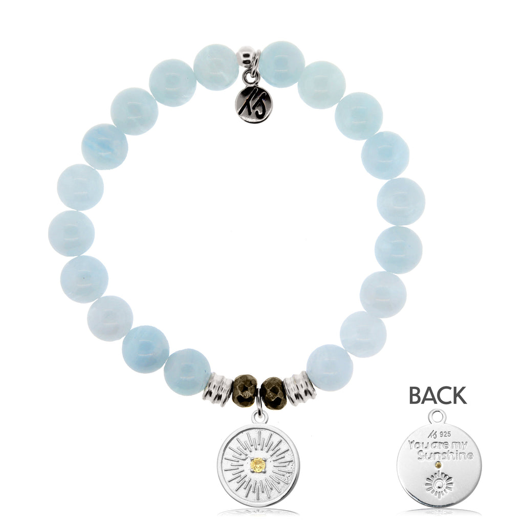 Blue Aquamarine Stone Bracelet with You are my Sunshine Sterling Silver Charm