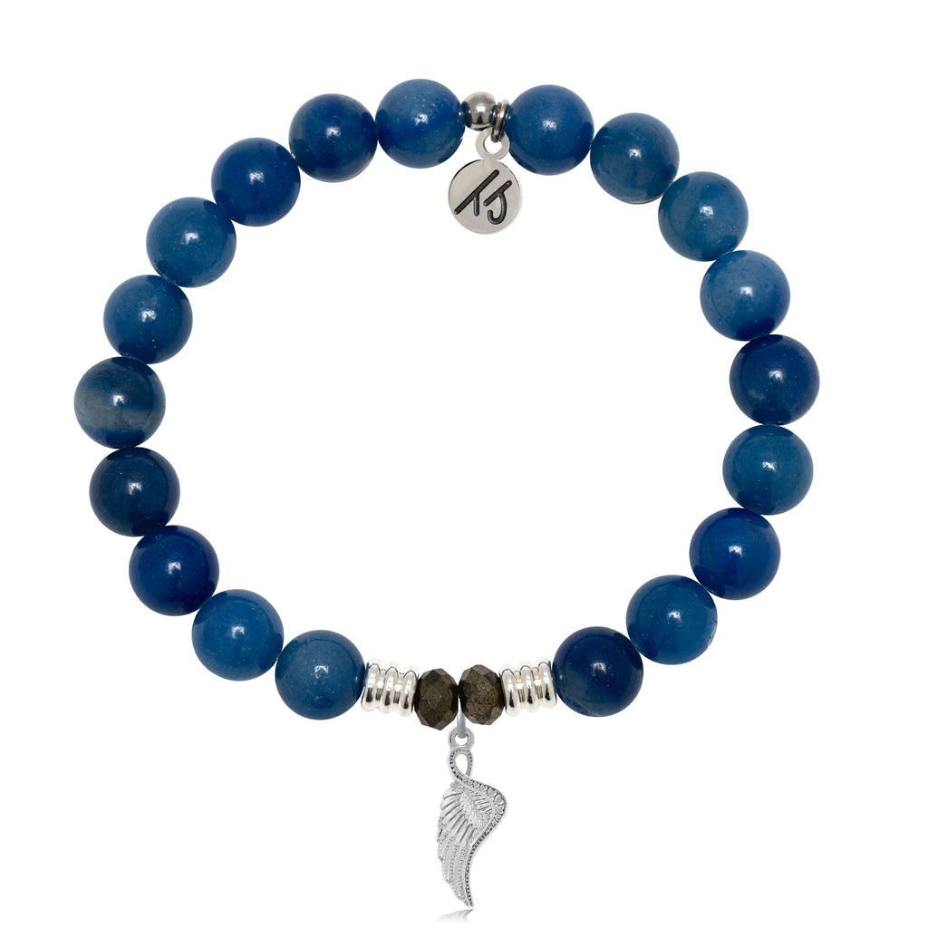 Blue Aventurine Gemstone Bracelet with Angel Blessings Sterling Silver Charm