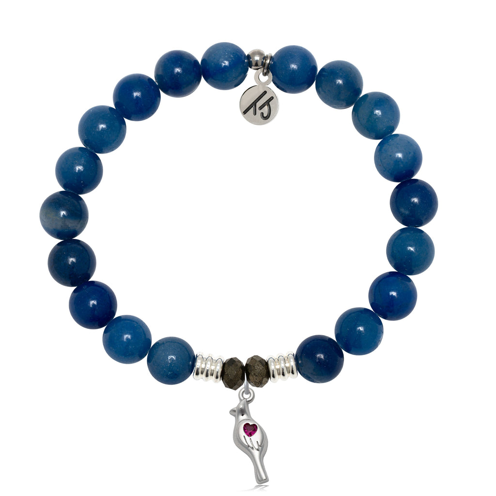 Blue Aventurine Gemstone Bracelet with Cardinal CZ Sterling Silver Charm
