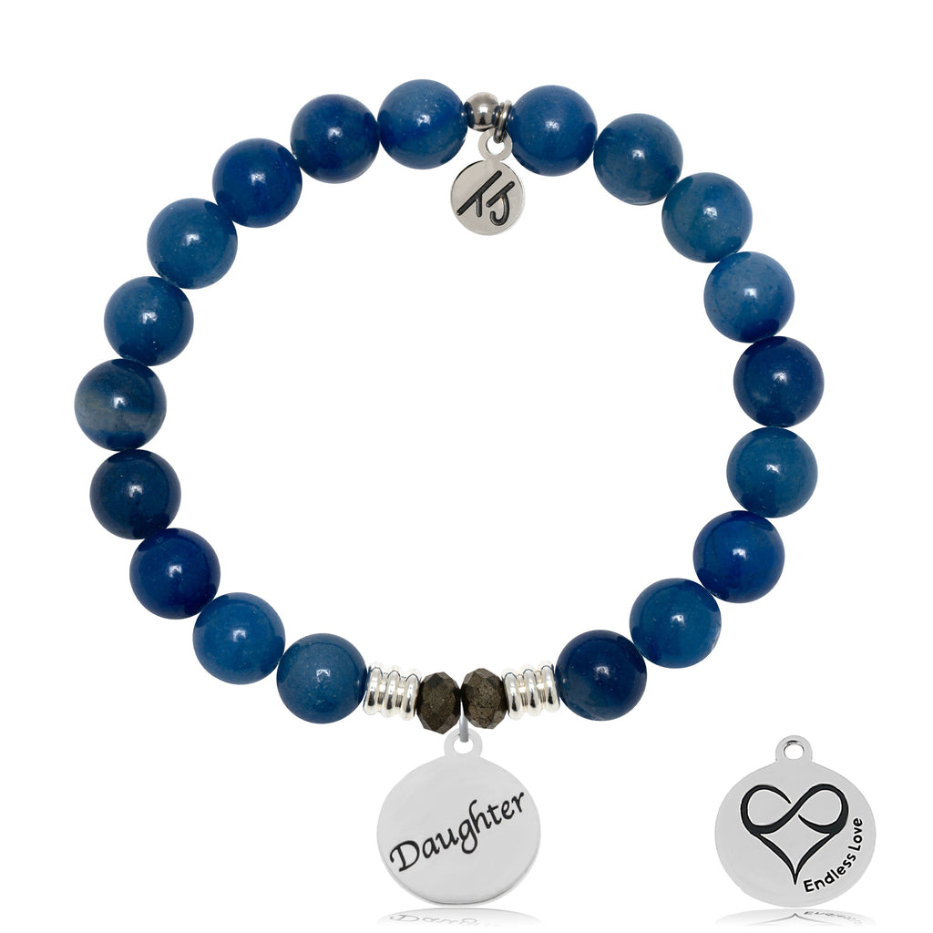 Blue Aventurine Gemstone Bracelet with Daughter Sterling Silver Charm