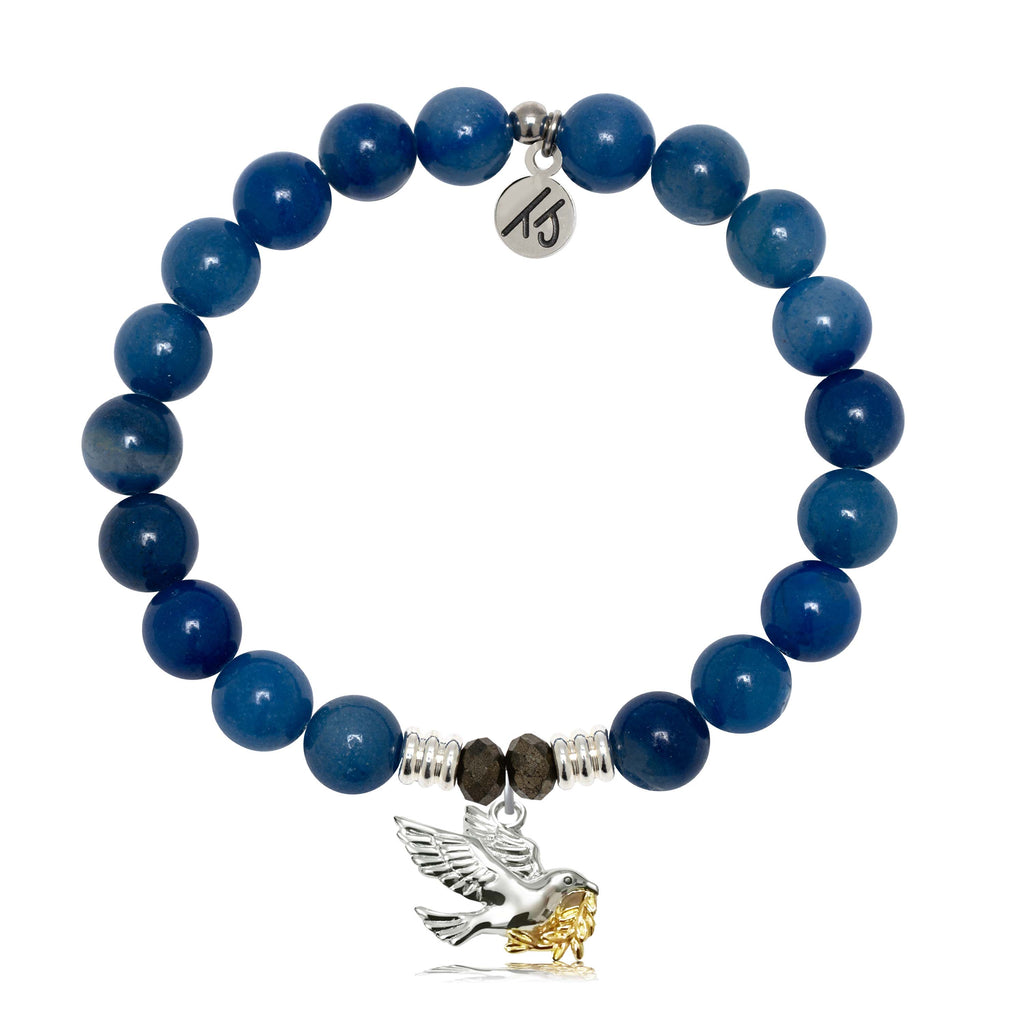 Blue Aventurine Gemstone Bracelet with Dove Sterling Silver Charm