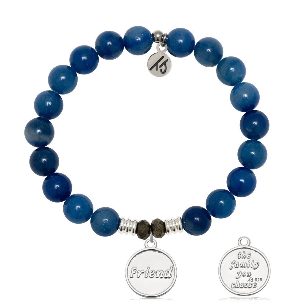 Blue Aventurine Gemstone Bracelet with Friend the Family Sterling Silver Charm