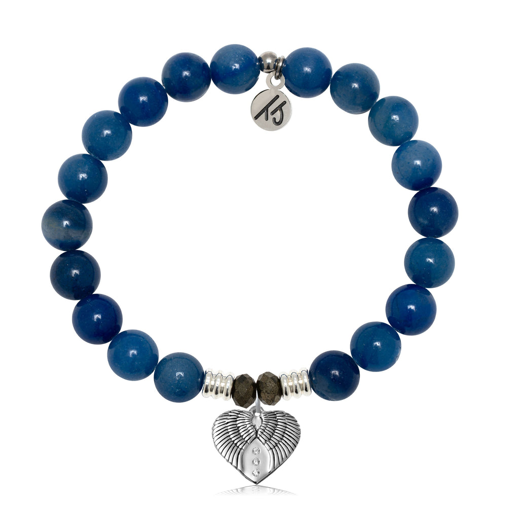 Blue Aventurine Gemstone Bracelet with Heart of Angels Sterling Silver Charm