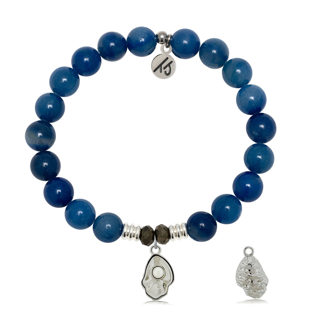 Blue Aventurine Gemstone Bracelet with Oyster Sterling Silver Charm