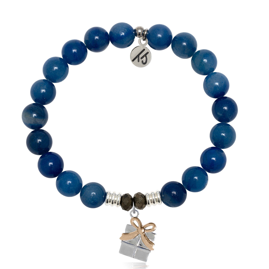 Blue Aventurine Gemstone Bracelet with Present Sterling Silver Charm