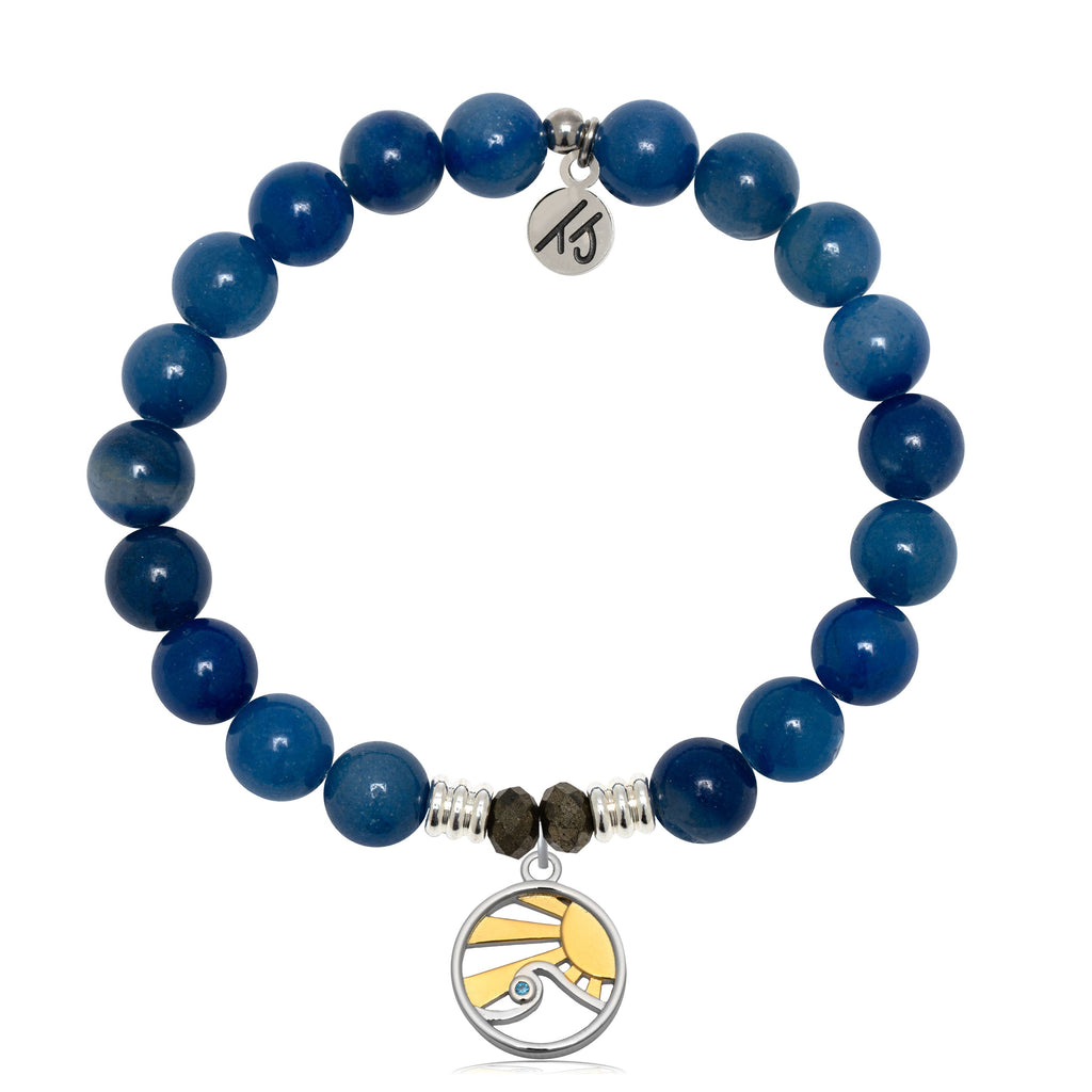 Blue Aventurine Gemstone Bracelet with Rising Sun Sterling Silver Charm