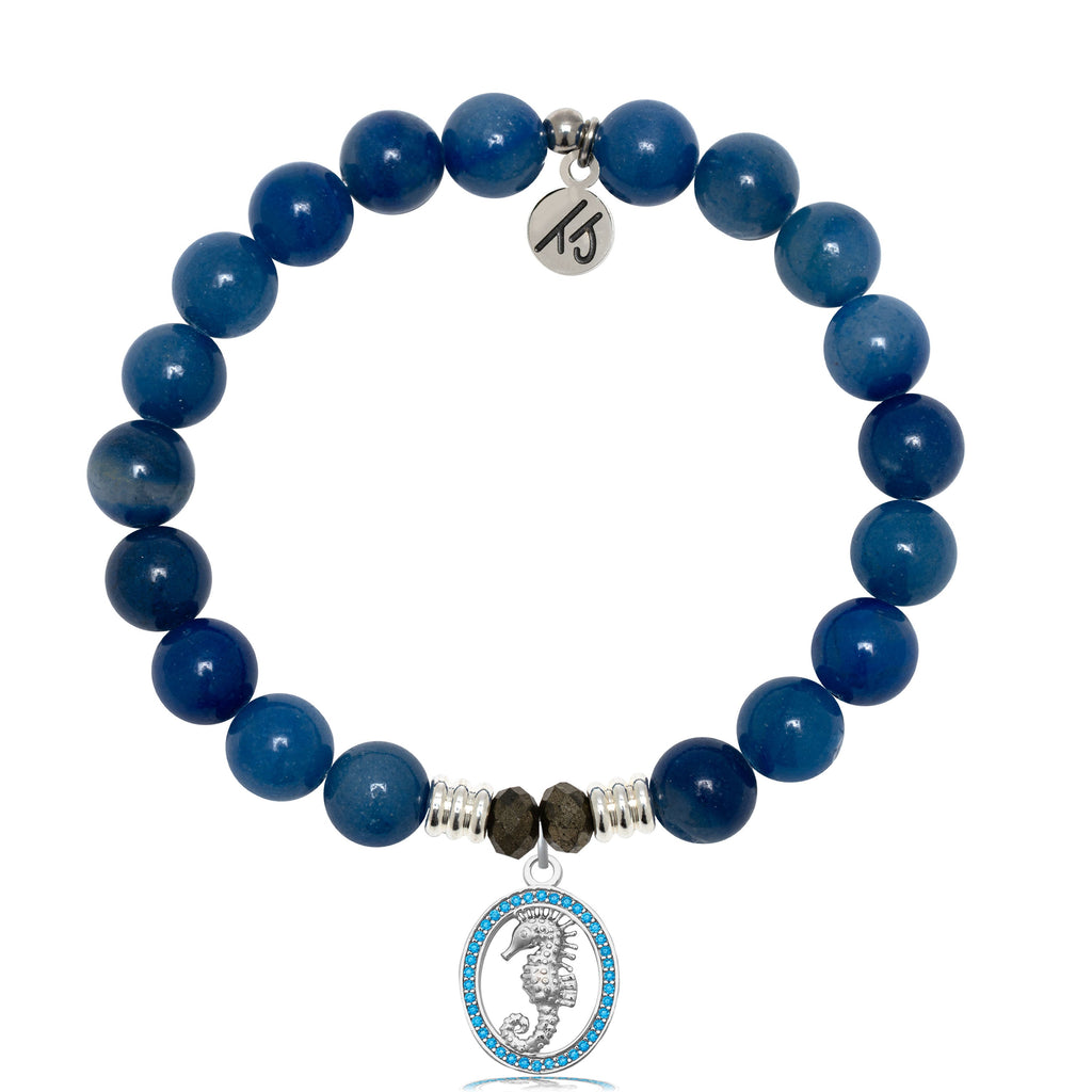 Blue Aventurine Gemstone Bracelet with Seahorse Sterling Silver Charm