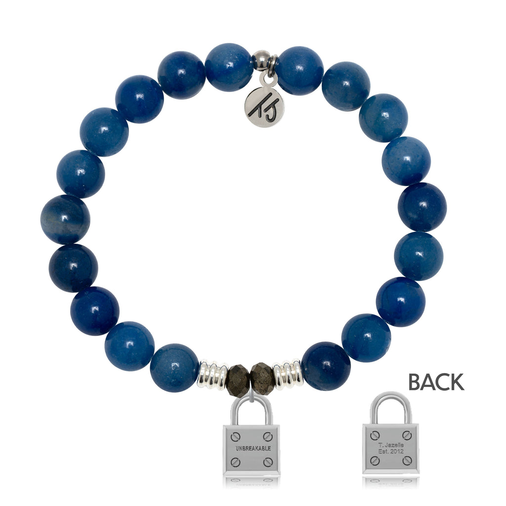 Blue Aventurine Gemstone Bracelet with Unbreakable Sterling Silver Charm